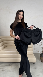 Komplet piżamowy Trento 3 w 1 Czarny: Spodnie, T-shirt i Szorty