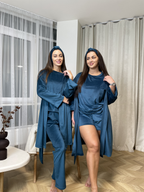 Komplet piżamowy Trento 4 w 1 Fala Morska: Szlafrok, Spodnie, T-shirt i Szorty