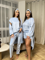 Komplet piżamowy Trento 4 w 1 Niebieski: Szlafrok, Spodnie, T-shirt i Szorty