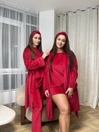 Komplet piżamowy Trento 4 w 1 Czerwony: Szlafrok, Spodnie, T-shirt i Szorty