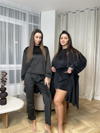 Komplet piżamowy Trento 4 w 1 Czarny: Szlafrok, Spodnie, T-shirt i Szorty