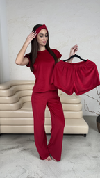 Komplet piżamowy Trento 3 w 1 Czerwony: Spodnie, T-shirt i Szorty