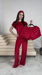 Komplet piżamowy Trento 3 w 1 Czerwony: Spodnie, T-shirt i Szorty