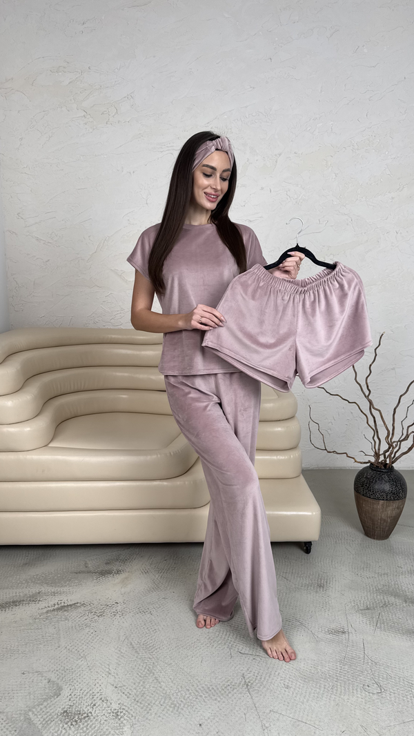 Komplet piżamowy Trento 3 w 1 Powder: Spodnie, T-shirt i Szorty